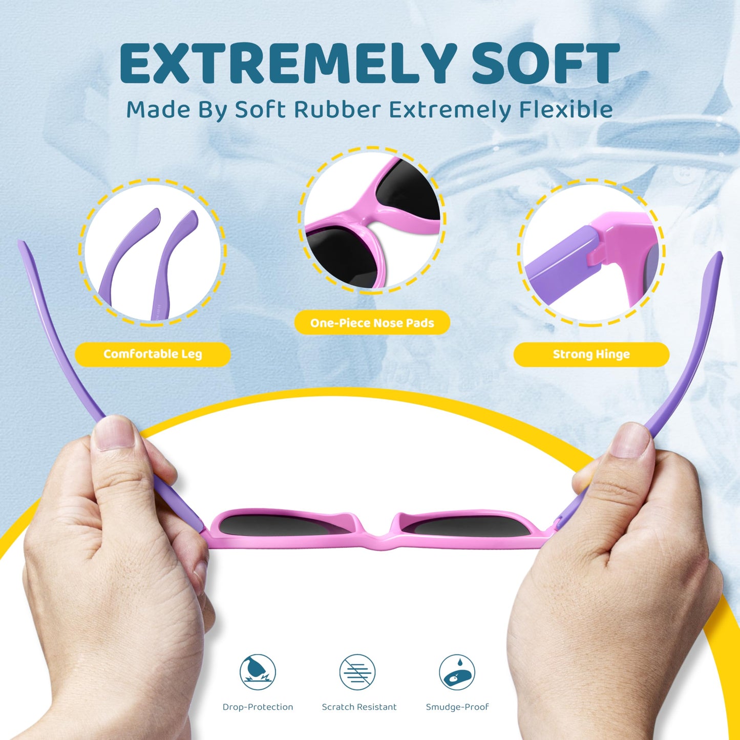 RIVBOS Kids Sunglasses for Girls Boys with Strap Polarized UV Protection Flexible Rubber Shades RBK004-2 Pink
