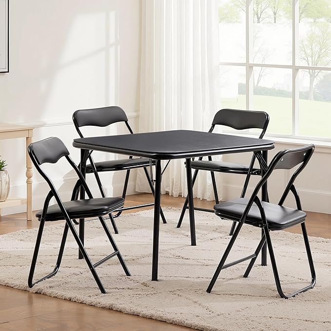 VECELO Kids Folding Activity Table and Chair Set, with Ultra Soft Padded Cushion, 5 Piece, Black