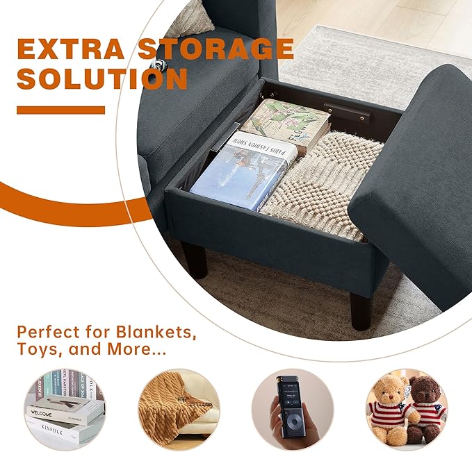 Pingliang Home Sectional Sofa Couches for Living Room, Modular 3 Seats Sectional Sofas L Shaped Couch with Storage and Reversible Chaise, Linen Fabric, 79" (Dark Grey)