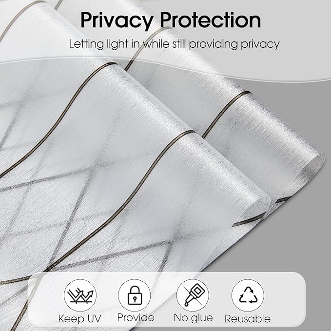 Windimiley Window Privacy Film Stained Glass Static Clings, Bathroom Frosted Leaded Decorative Window Stickers, UV Heat Blocking Opaque Removable for Home Door Coverings (17.5 x 78.7in,Rain)