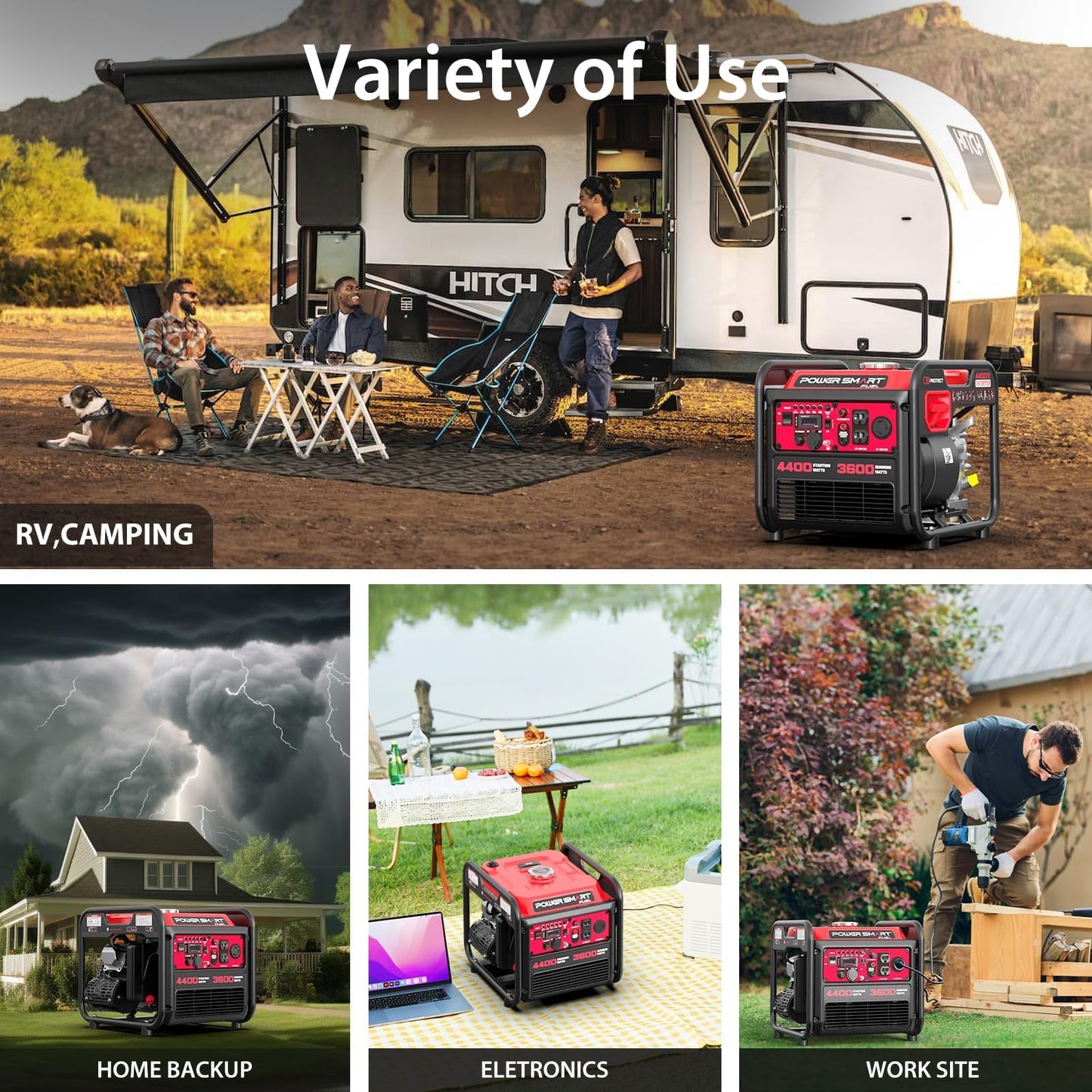 4400-Watt Portable Inverter Generator, Powersmart Gas Powered, Co-Sensor, Lightweight & Quiet For Home Use And Emergency Backup,