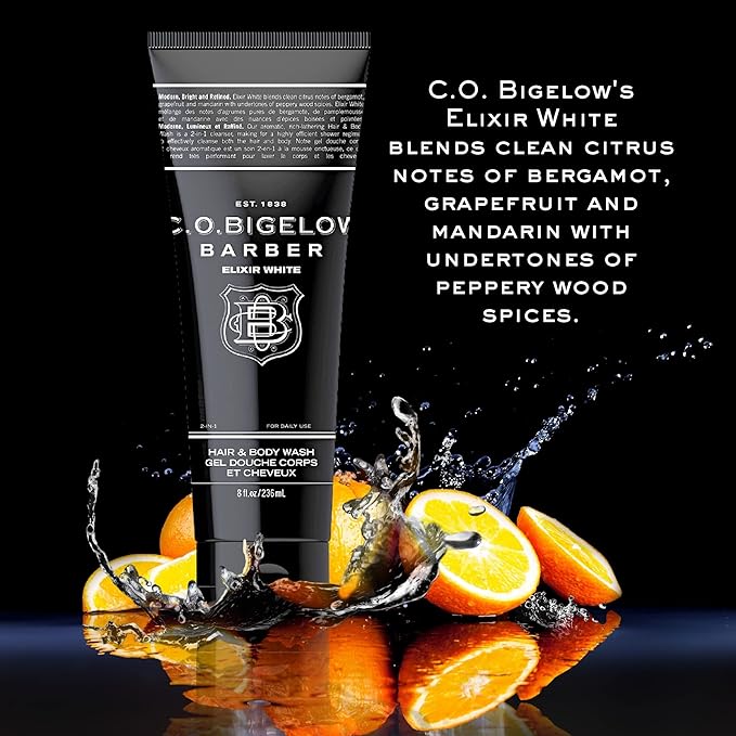 C.O. Bigelow Elixir White Hair & Body Wash for Men, Pack of 2 Spice & Citrus Scented Men's 2 in 1 Shampoo & Body Wash, 8 Fl Oz