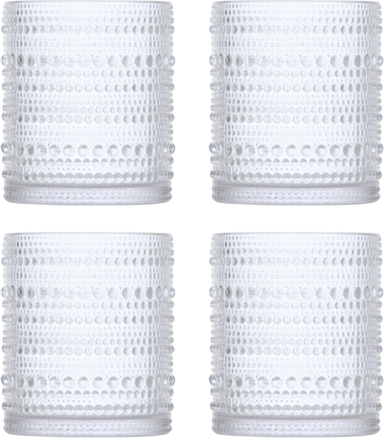 Fortessa Jupiter Beaded Hobnail Glass, 10 Ounce Double Old Fashioned (Set of 4), Clear