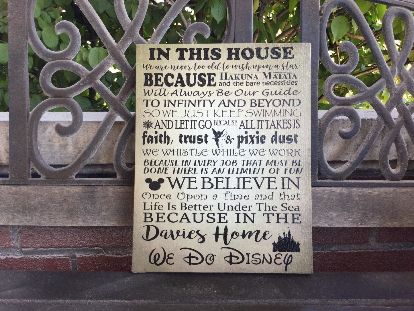 Disney Themed Wall Decor, Wedding or Were Going To Disney Gift, We Do Disney, In This House, Custom Canvas, Personalized With Family Name, First Trip, Memories, Quotes