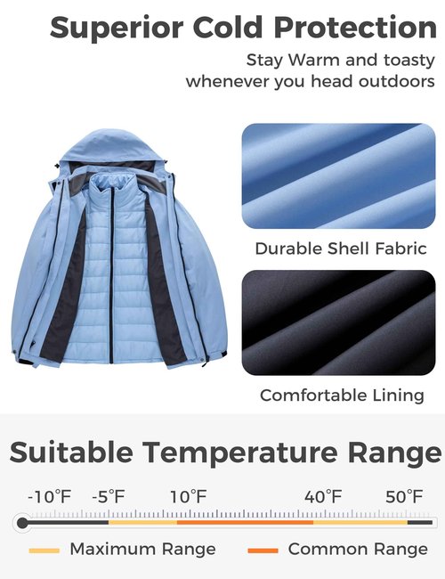 wantdo Women's Interchange Winter Jacket 3 in 1 Skiing Jacket Rain Coat Purple 4X-Large