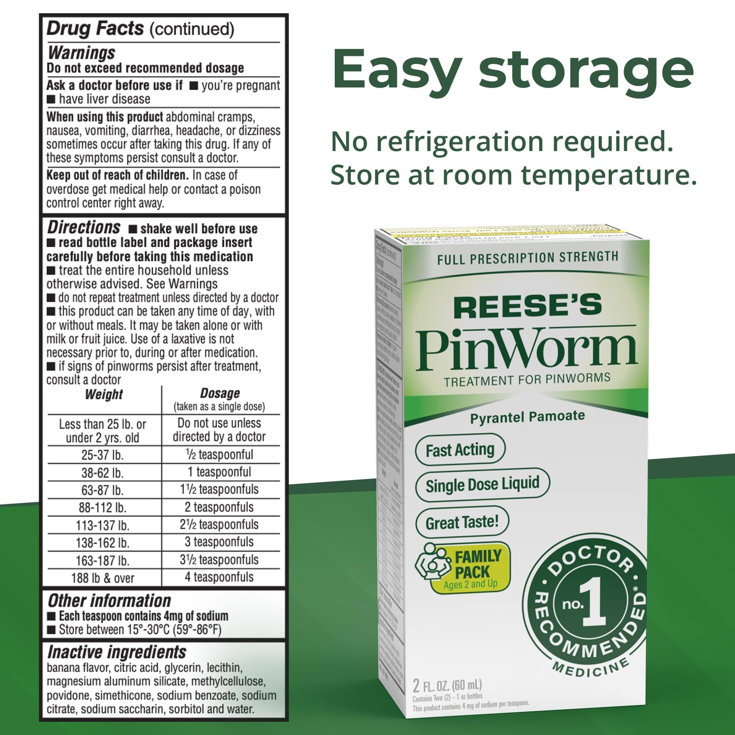 REESE'S PINWORM Medicine Liquid for Entire Family, Full Prescription Strength, 2 Oz, Pack of 2, #1 Doctor Recommended Single Dose Pyrantel Pamoate Dewormer for Adults & Kids Ages 2+, Banana Flavor