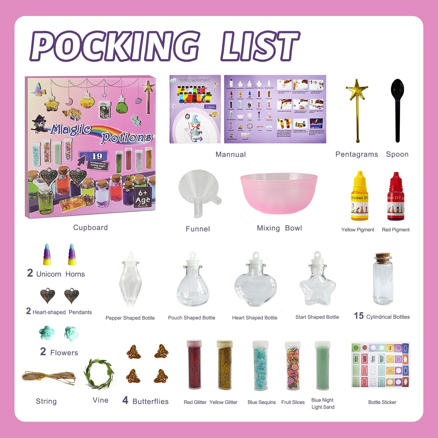 DemoAbejas Fairy Mixies Potions Set with Magic for Kids, DIY 19 Bottles Mixies Potions for Christmas, Creativity‌ Art Craft Toy for Girls, Fun Birthday Gift Toys for Girl 6 7 8 9 10