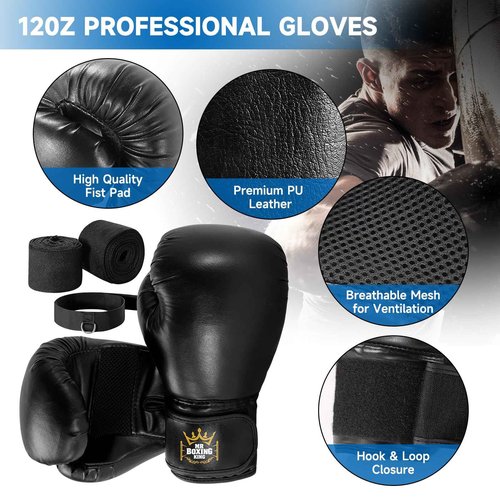 THE LOFT 7 DESIGN Mr Boxing King Punching Bag Set for Adults 4ft Heavy Boxing Bag Set 80 Lb Capacity, Unfilled Training Bag for Home Gym Set Kickboxing MMA Karate Martial Arts