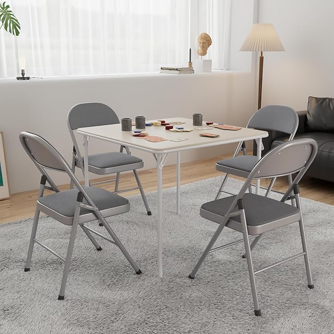 VECELO Folding Card Table Square and Chairs Set, Collapsible Legs & Portable for Indoor/Outdoor, Picnic, 5 Piece, Beige & ...
