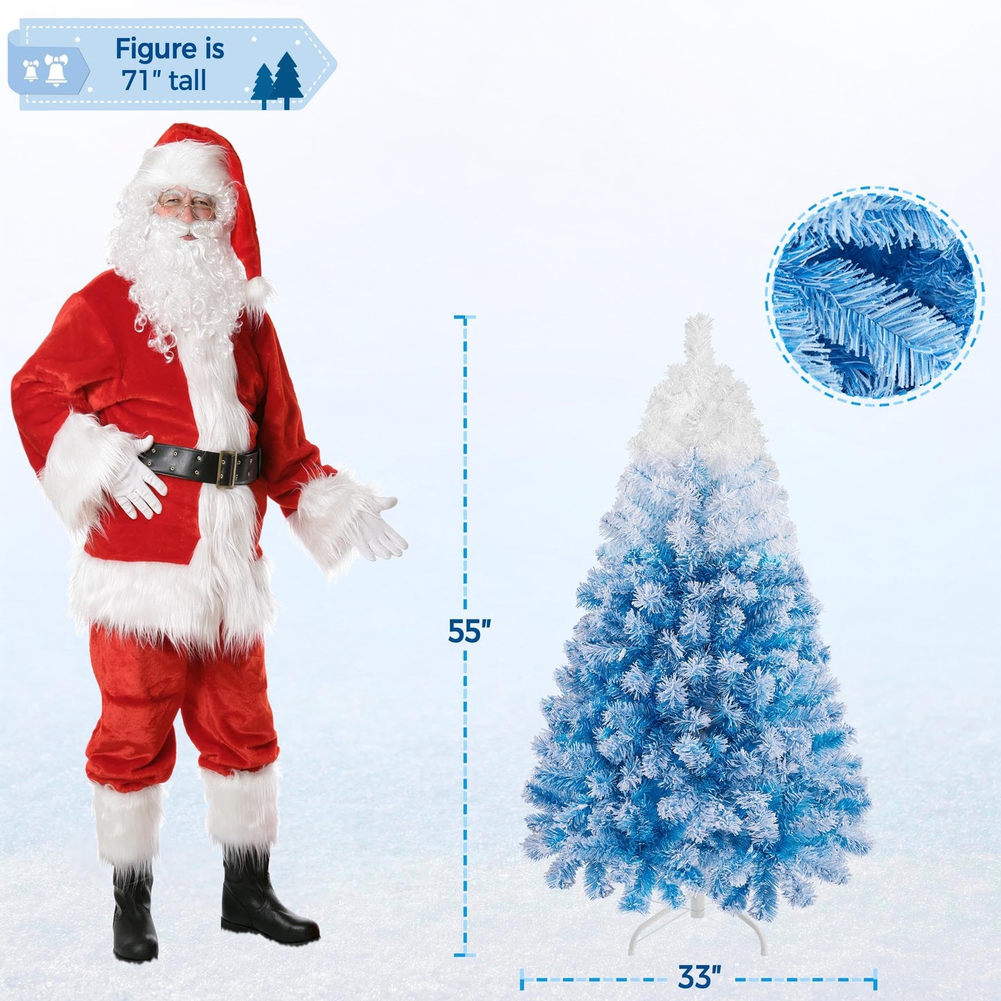 Yaheetech 4.5ft Pre-lit Artificial Christmas Tree W/Incandescent Warm White Lights, Flocked Full Prelighted Xmas Tree with 340 Branch Tips, 150 Incandescent Lights & Foldable Stand, Lake Blue Gradient