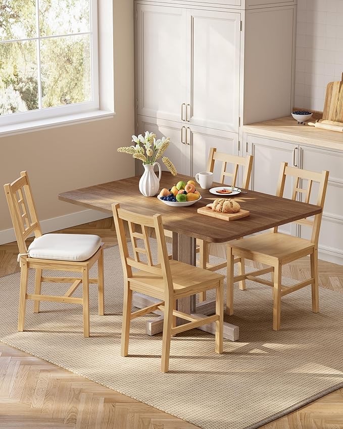 VASAGLE Wooden Dining Chairs, Set of 6, Kitchen and Dining Room Chairs, Removable Cushion, Curved Back, Each Supports 264 lb, Golden Oak UKDC150N16