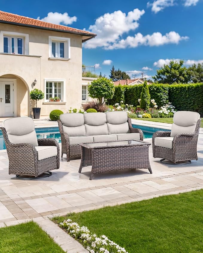 ACTREST Luxury 22x24/22x25 6-Inch Smile Outdoor Seat Cushions Set of 2 - Superior Comfortable Water-Repellent Patio Chair Cushion for Porch Rattan Dining Swivel Chair Loveseat Sectional Sofa - Beige