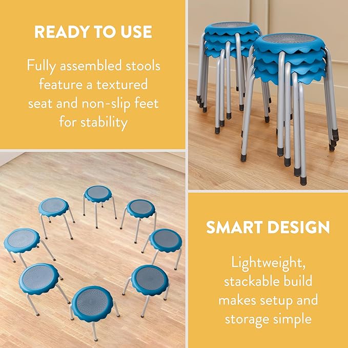 Back2School Express Blossom Stackable Stools, Flexible Seating, Blue, 8-Piece