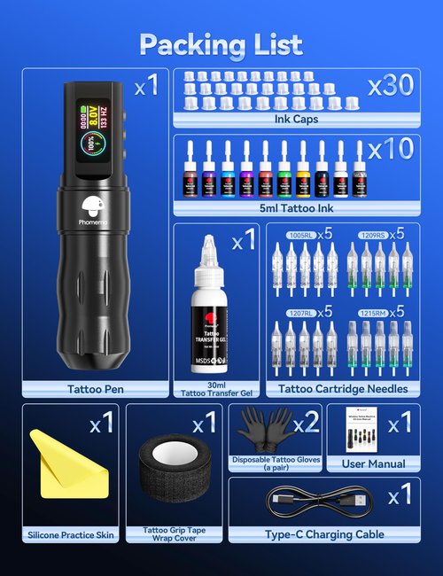 Phomemo Wireless Tattoo Gun Kit, Tattoo Machine Kit with Tattoo Power Supply, Tattoo Kit for Beginners Complete Set, Tattoo Pen Machine Kit with 20 Tattoo Cartridge Needles