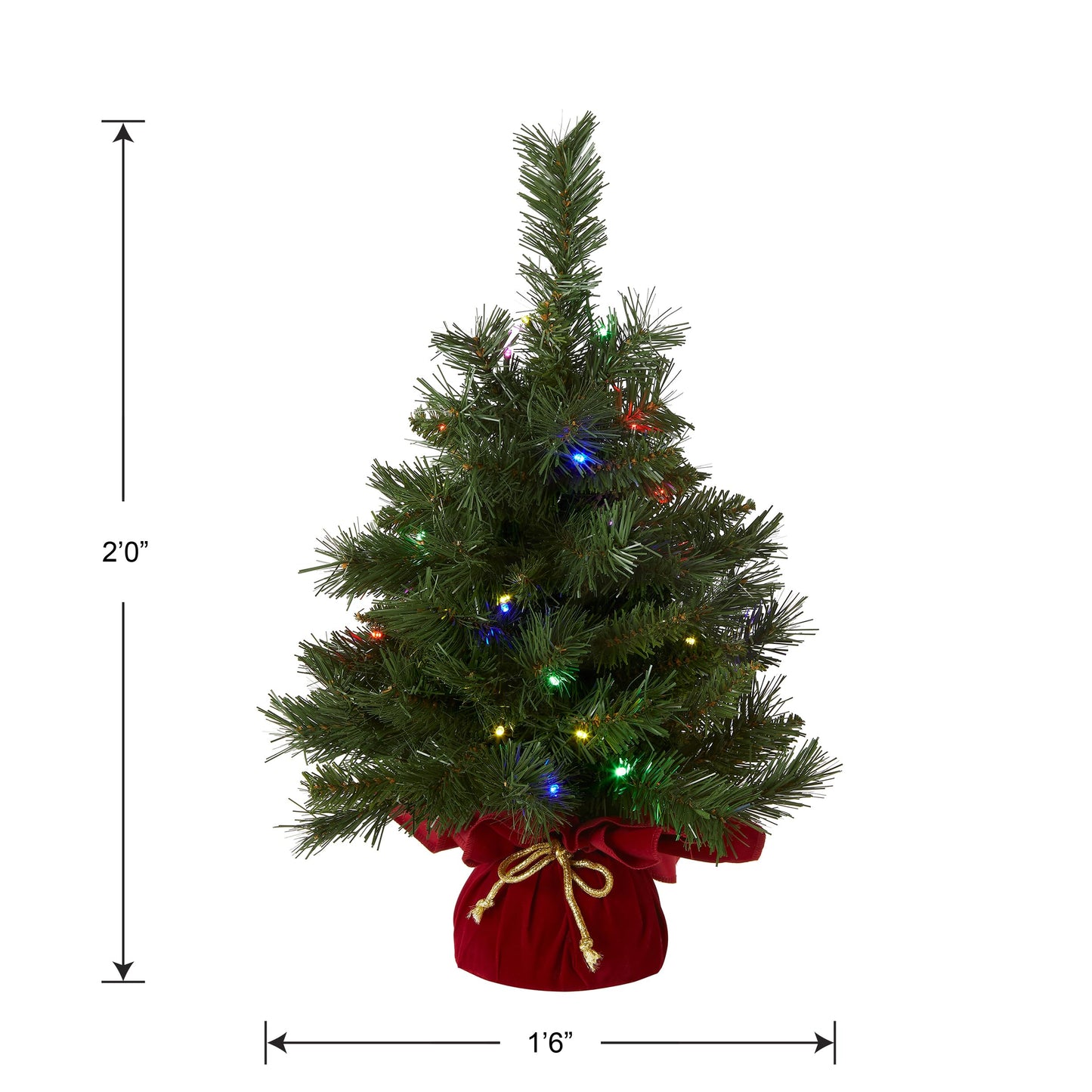 National Tree Company Pre-lit Artificial Mini Christmas Tree | Includes Multi-Color LED Lights and Cloth Bag Base | Majestic Fir - 2 ft