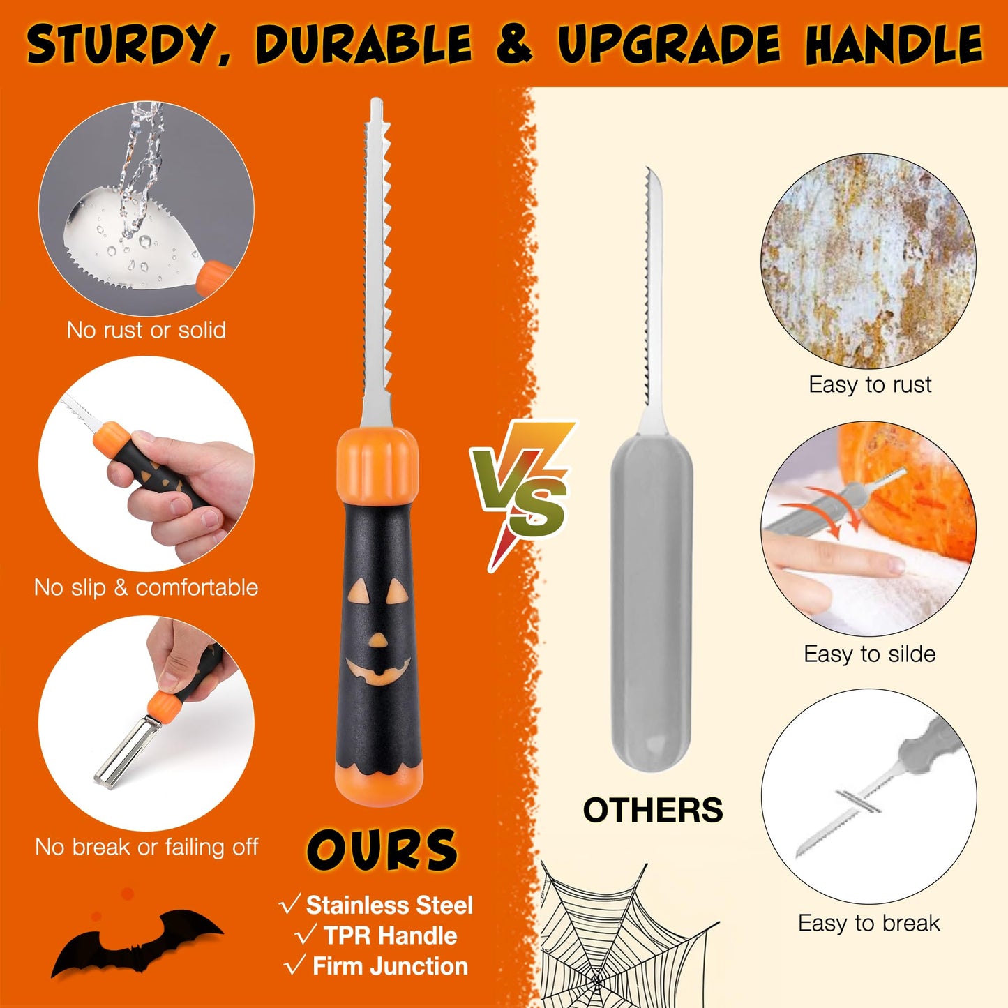 HAUSHOF 20PCS Halloween Pumpkin Carving Kit, 10PCS Professional Heavy Duty Stainless Steel Pumpkin Carving Tools with Carrying Case and 10 Pumpkin Carving Stencils for Halloween Jack-O-Lanterns