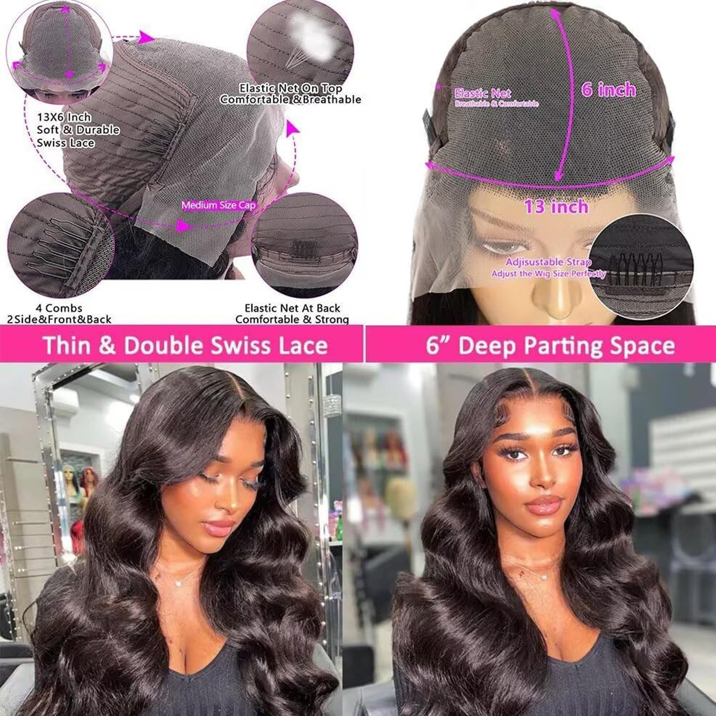 HANGFIRST 36 Inch Body Wave Lace Front Wigs Human Hair 13x6 HD Lace Front Wigs Pre Plucked 180 Density Brazilian Virgin Human Ha