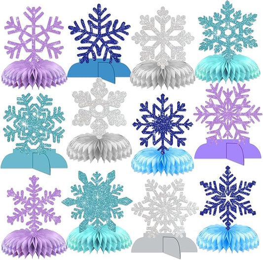 12 Pcs Snowflake Centerpieces for Table Snowflake Winter Table Decorations Winter Wonderland Decorations Frozen Birthday P...