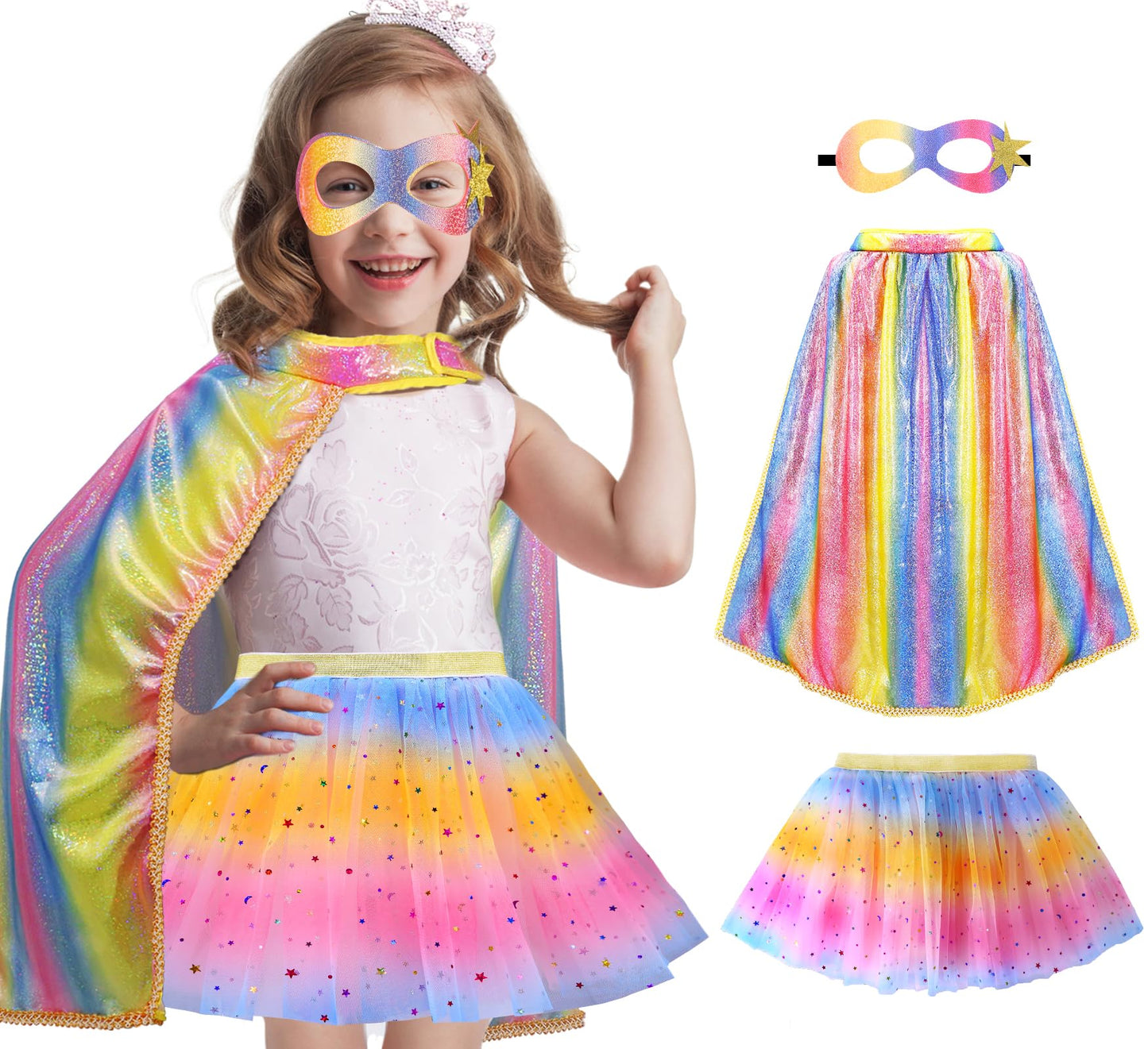 iROLEWIN Toddler Princess Dress-Up Cape for Girls Kids-Superhero-Cape Costume as Fairy Tale Pretend Play Party Gifts Toy Tutu