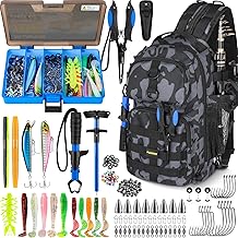 PLUSINNO Fishing Backpack with Tackle Boxes, Waterproof Fishing Sling Tackle Bag For Fishing Gear With Rod Holder, Fishing...