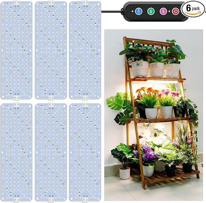 60W Ultra-Thin Panel Full Spectrum Grow Lights, 1152 LEDs Growing Light for Indoor Plants with Daisy Chain Function, Grow Lights for Seed Starting with 4/8/12/16/20H Auto On/Off Timer (6pcs)