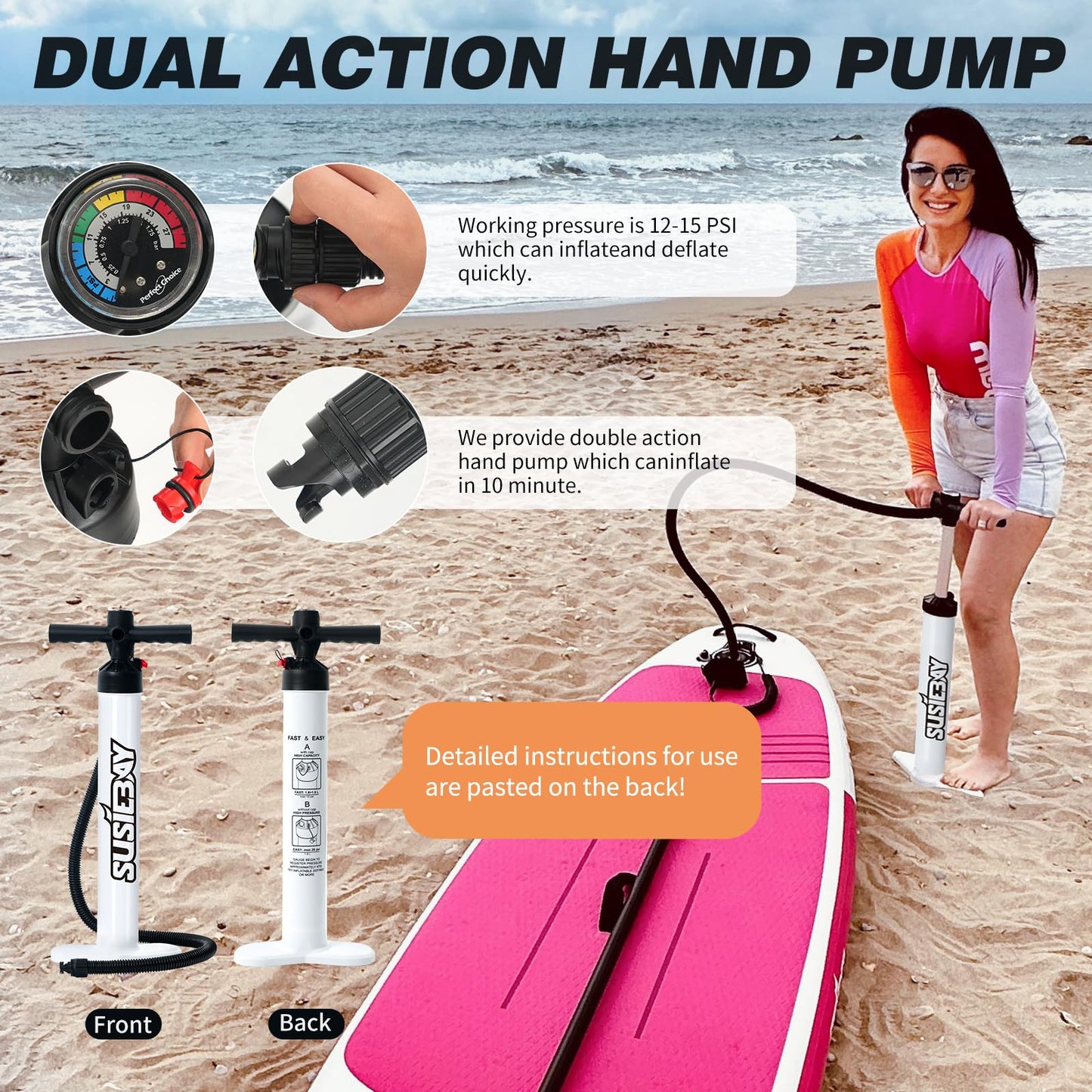 SUSIEBAY Inflatable Stand Up Paddle Board, Pink Paddle Board for Adult & Youth with sup Accessories, Wide Stance for All Levels, Traveling Board, SUP Board,Non-Slip Deck, Double Action Pump