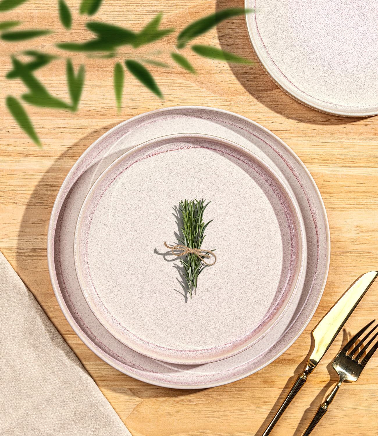 TheTerra Ceramic Dinnerware Sets for 8, 24 Pieces Porcelain Lightweight Speckled Plates and Bowls Sets, Scratch Resistant Dish Set, Oven & Microwave & Dishwasher Safe, Primrose Pink