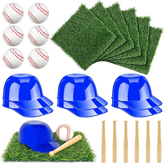 24 Pcs Baseball Party Table Decorations Kit Include Artificial Grass Mats 1.97 Inch Baseballs Baseball Bats Blue Caps for ...