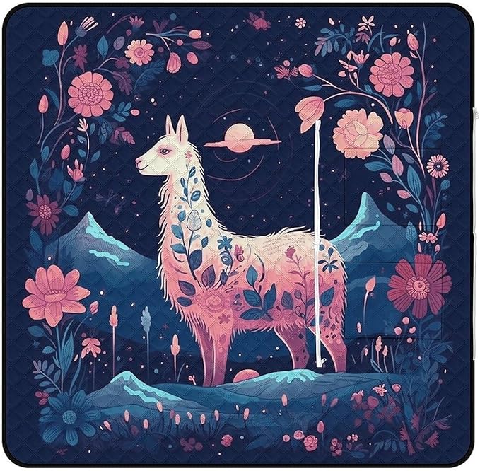 Starry Night Alpaca Picnic Blankets Waterproof Blanket Outdoor Beach Blanket with Tote Bag Design, Foldable Picnic Mat for...