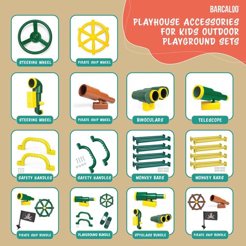 Barcaloo Playhouse Accessories for Kids, Outdoors Playground Sets for Backyards with Telescope, Periscope & Pirate Playset Binoculars Attachments, Backyard Treehouse, Jungle Gym and Swing Set