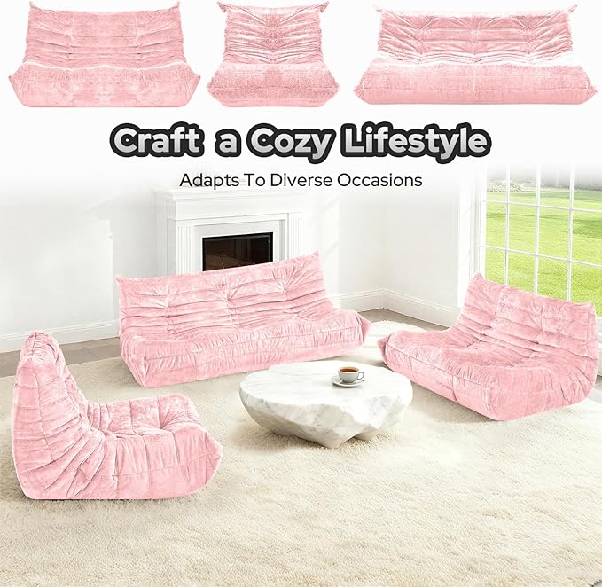 HABUTWAY Bean Bag Chair, Giant Bean Bag Chairs for Adults, Loveseat Fireside Chair, 2 Seater Lazy Bean Bag Sofa Memory Foam Couch for Living Room, Bedroom, Office (Pink)