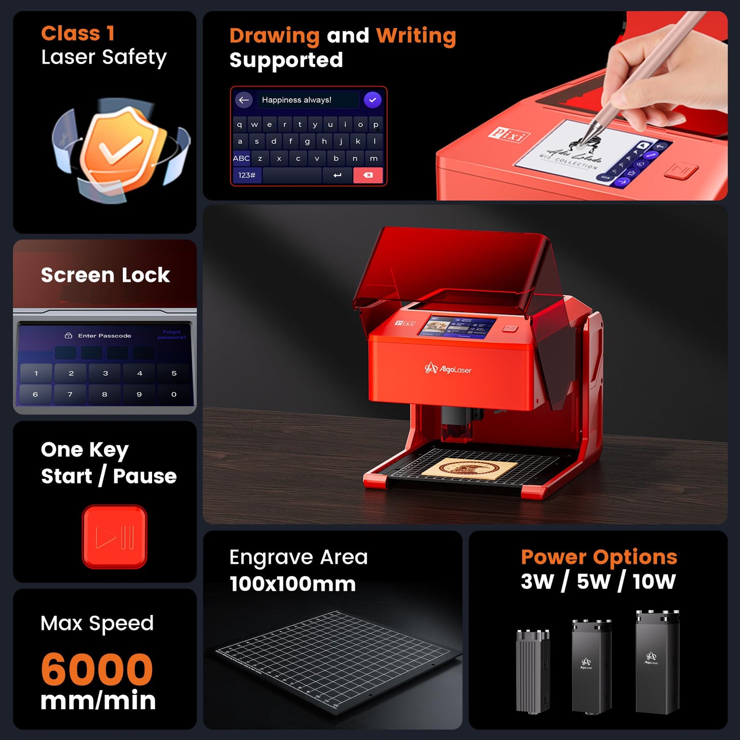 AlgoLaser 10W Smart Laser Engraver Machine, Class 1 Portable Laser Cutter with Built-in AlgoOS System, No Computer Required, Laser Engraving Machine for Metal, Wood, Acrylic, Leather.