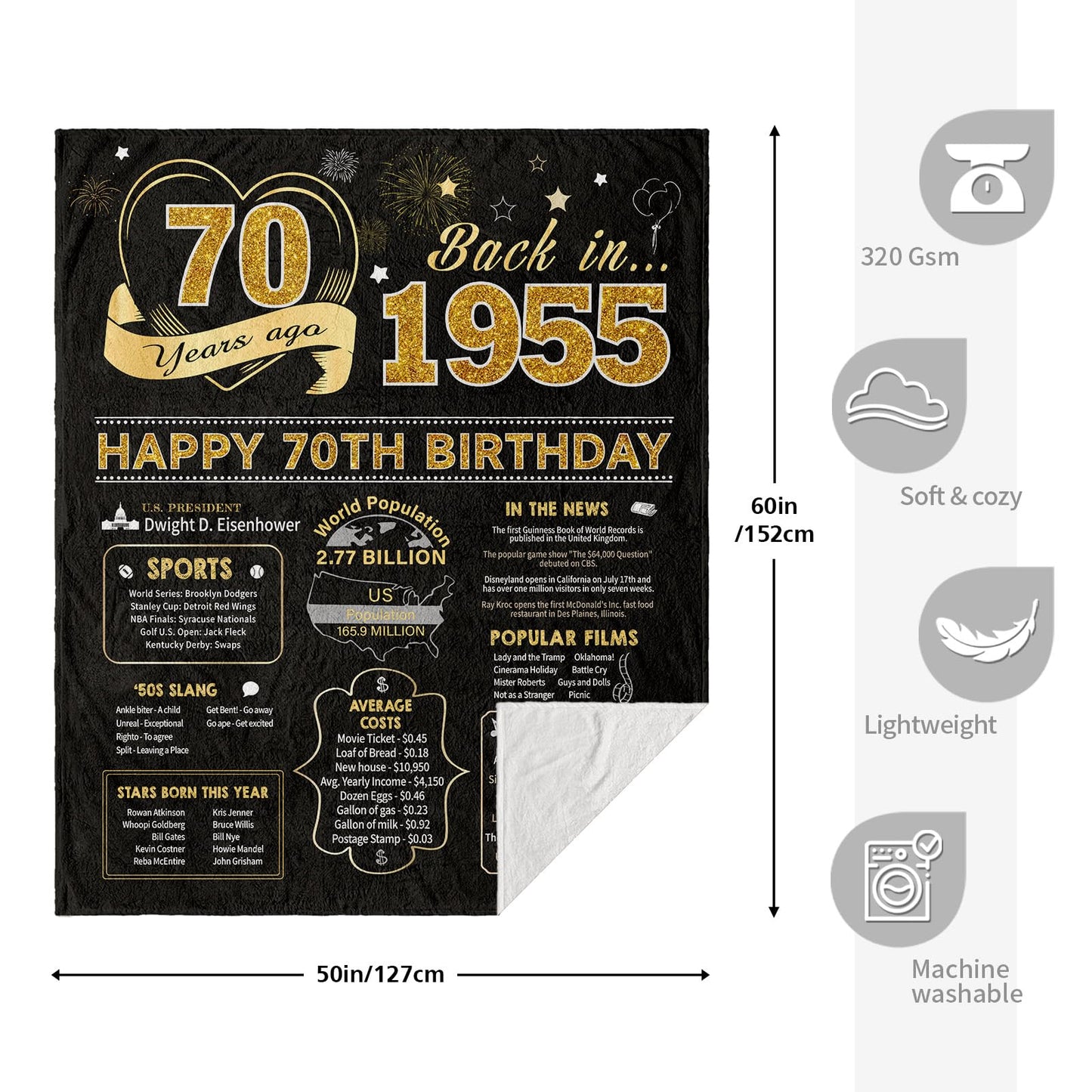 70th Birthday Gifts for Women Or Men - 70th Birthday Gifts Throw Blanket 60 x 50 Inch - 70th Birthday Gift Ideas - Best Gifts for 70 Year Old Woman - 1952 Birthday Gifts for Women