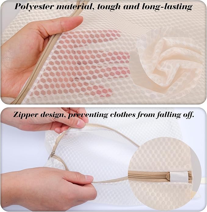 6 Pcs Mesh Laundry Bag Sturdy Zipper Mesh Wash Bags for Delicate Underwear Clothes Socks Shoes (Beige)