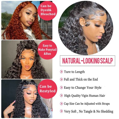 Chsxc 28 Inch Deep Wave Lace Front Wigs Human Hair 200% Density 13x4 HD Lace Front Wigs Human Hair Pre Plucked Deep Curly Wig for Women Natural Black