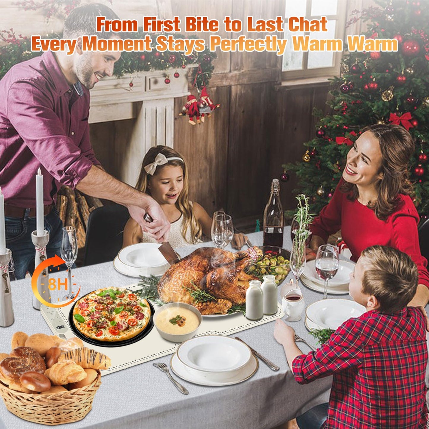 ATAUSD Warming Mat for Food Extra Large, Electric Warming Tray, 15"x31.5" Silicone Heating Mat with 7 Level Adjustable Temp and 8 Hours Timer, Food Warmer for Parties Buffet Home Travel, Beige