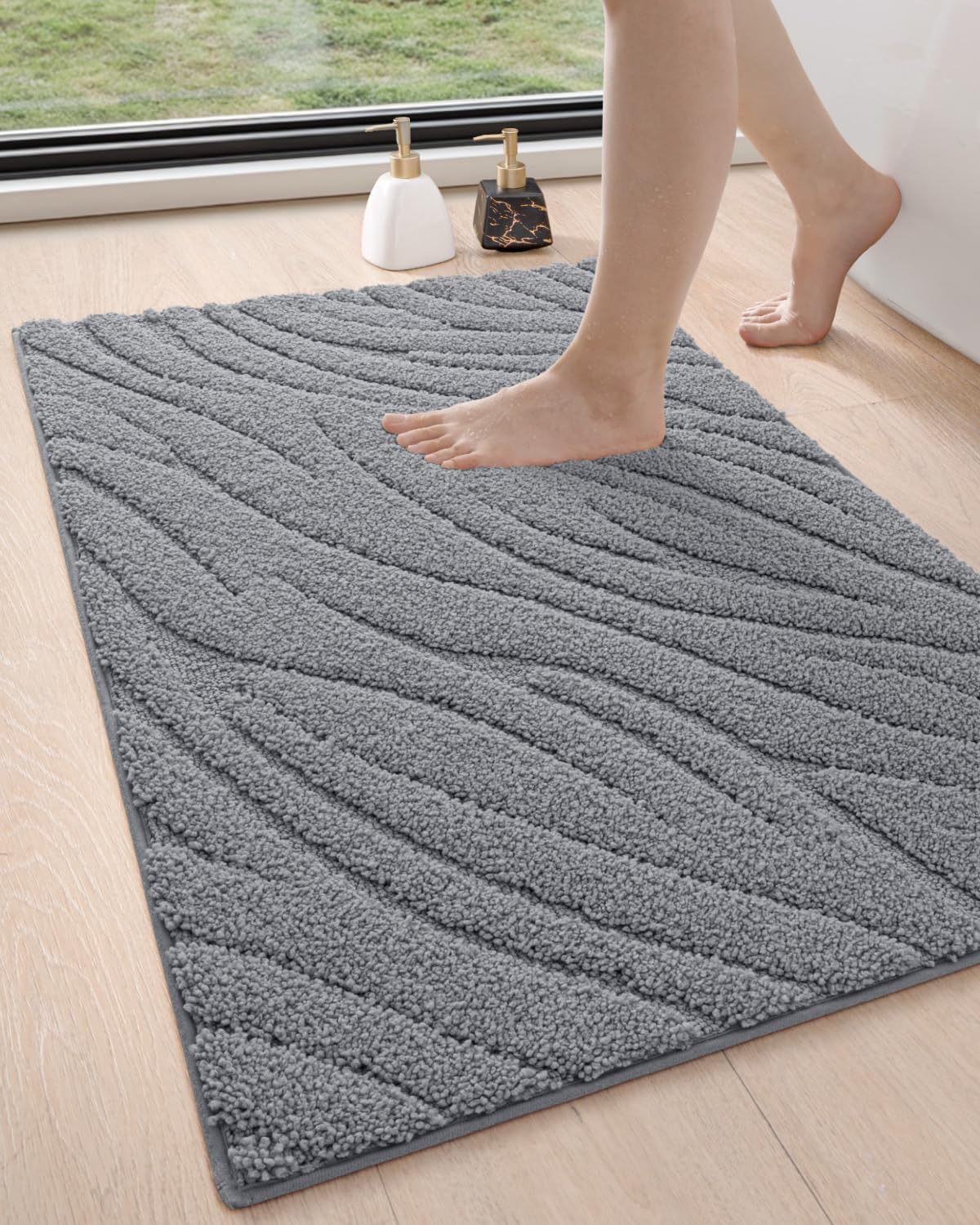 DEXI Bathroom Rugs 24x36, Extra Soft Absorbent Bath Mat, Non Slip Bathmat for Bathroom Floor, Machine Washable Rugs for Shower Floor, Dark Grey
