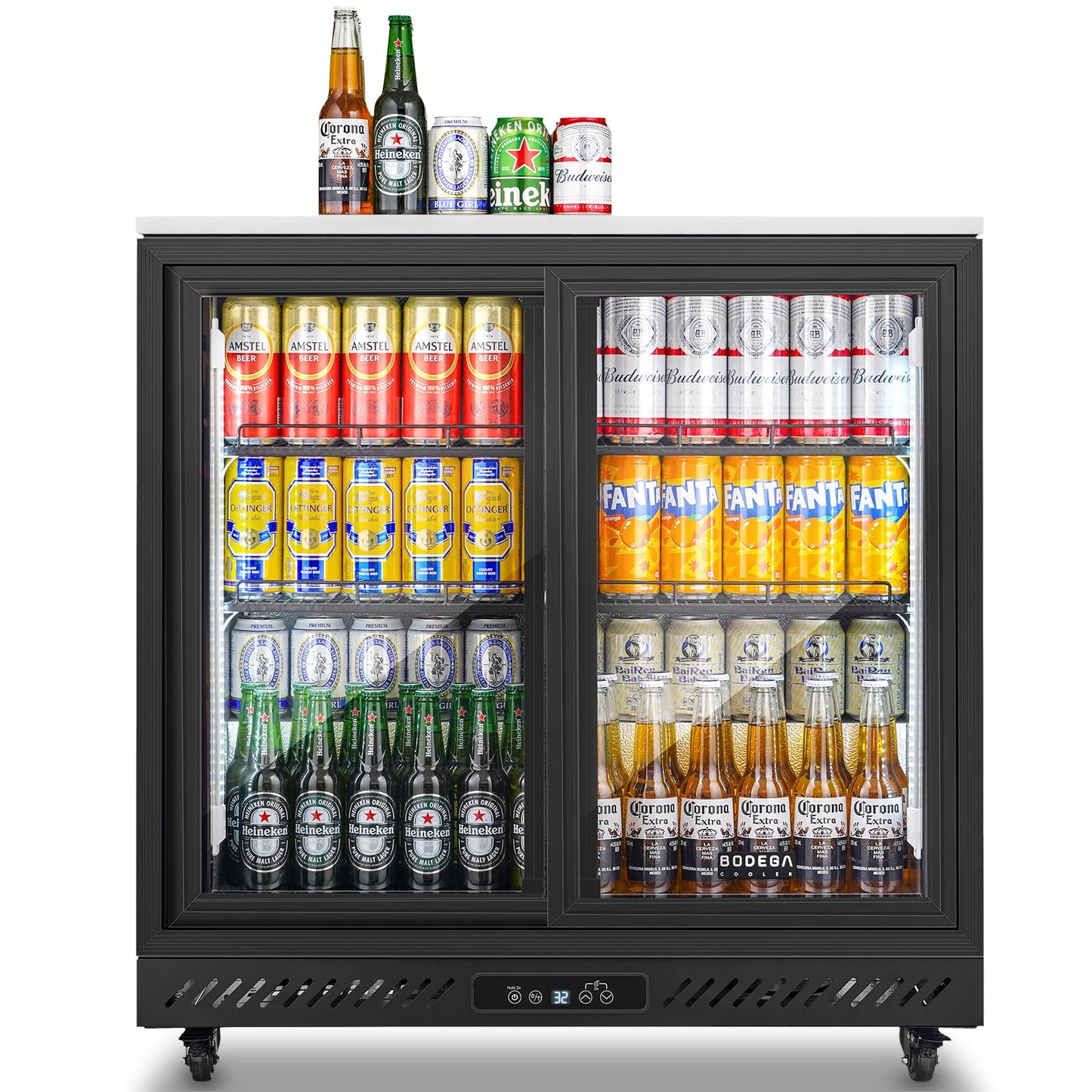 BODEGACOOLER Back Bar Cooler,7.7 Cu.ft Commercial Beverage Refrigerator with 2 Sliding Glass Doors, Stainless Top,Beverage Fridge Perfect for Beer,Wine,Soda,DOE Approved