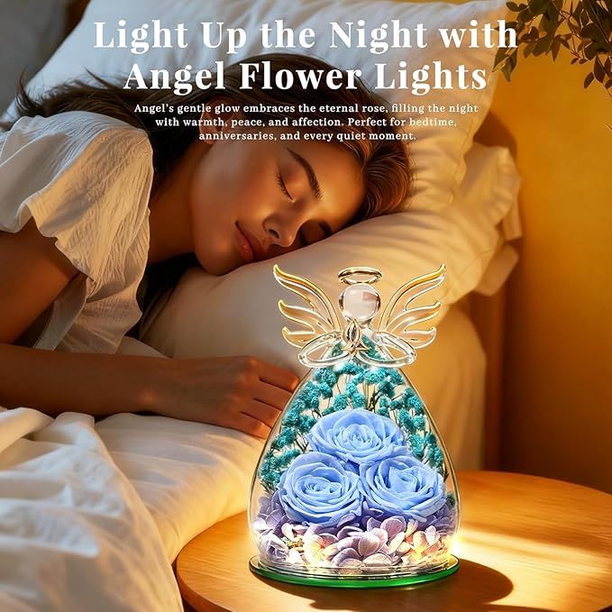 Beferr Valentines Day Rose Gifts for Her Women Mom Gifts for Birthday, Fresh Flowers for Delivery Forever Preserved Rose in Glass Angel Figurine, for Grandma Wife Daughter Girlfriend