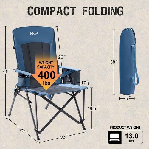 Portal Camping Chair with Lumbar Support for Adults Folding Portable High Back Oversized, 400LBS