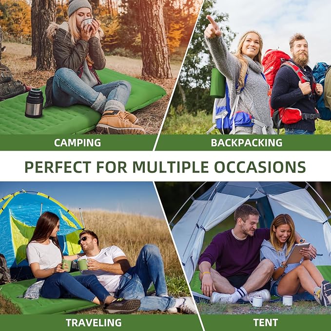 Camping Sleeping Pad, Extra Thick 5 Inch Camping Mat with Pillow, Built-in Foot Pump Inflatable Sleeping Pads Compact for Camping Backpacking Hiking Traveling Tent as Camping Essentials（Green）