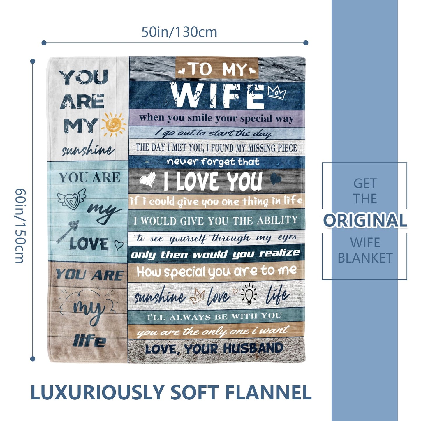 KaGrbves Gifts for Wife- Anniversary Romantic Birthday Ideas for Wife from Husband, Christmas Valentines Day Presents for Her- to My Wifey Throw Blanket 50''*60''