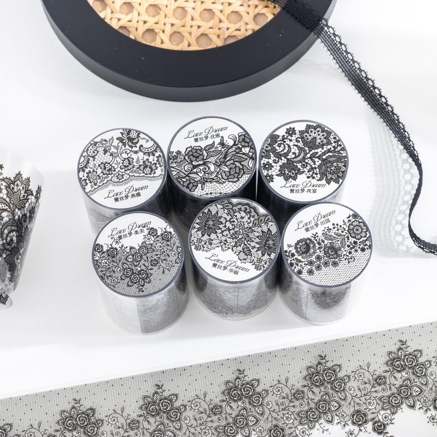 Lace Dream PET Tape Set, 6 Rolls of Elegant Floral Stickers for Scrapbooking, Journaling, DIY Crafts, and Art Supplies
