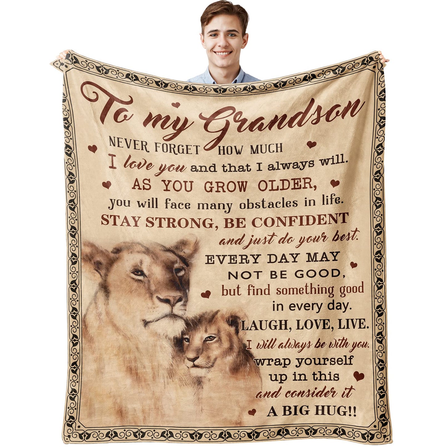 Muxuten Grandson Gifts Blanket, Grandsons Gift from Grandma, Grandson Gifts from Grandma/Grandpa, Grandson Birthday Gift, Graduation Party Gift Ideas Decor Throw Blankets 60"X50"