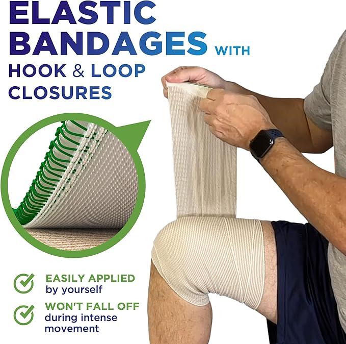 Premium Elastic Bandage Wrap - 6” (2pk) - Strong Compression - Self-Closing Reusable Bandages for Legs, Knee, Abdomen, Lymphedema - Body Wrap