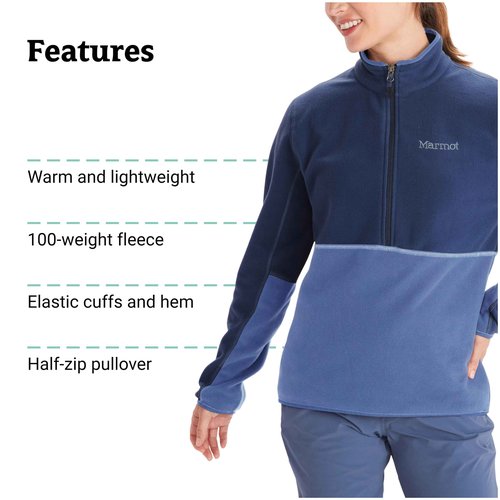 MARMOT Women's Rocklin 1/2 Zip - Fleece Pullover Jacket, Twilight Blue/Blue Bonnet, X-Large