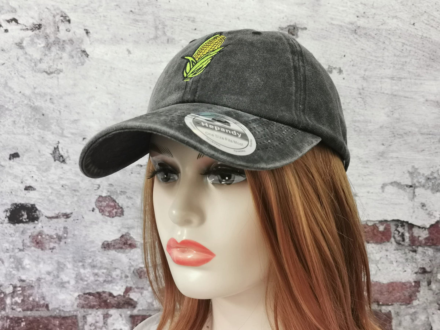 Hepandy Corn Hat Gifts, Embroidered Baseball Cap for Women Men, Embroidery Washed Black Outdoor Adjustable Hat, Cotton Snapback Dad Hat