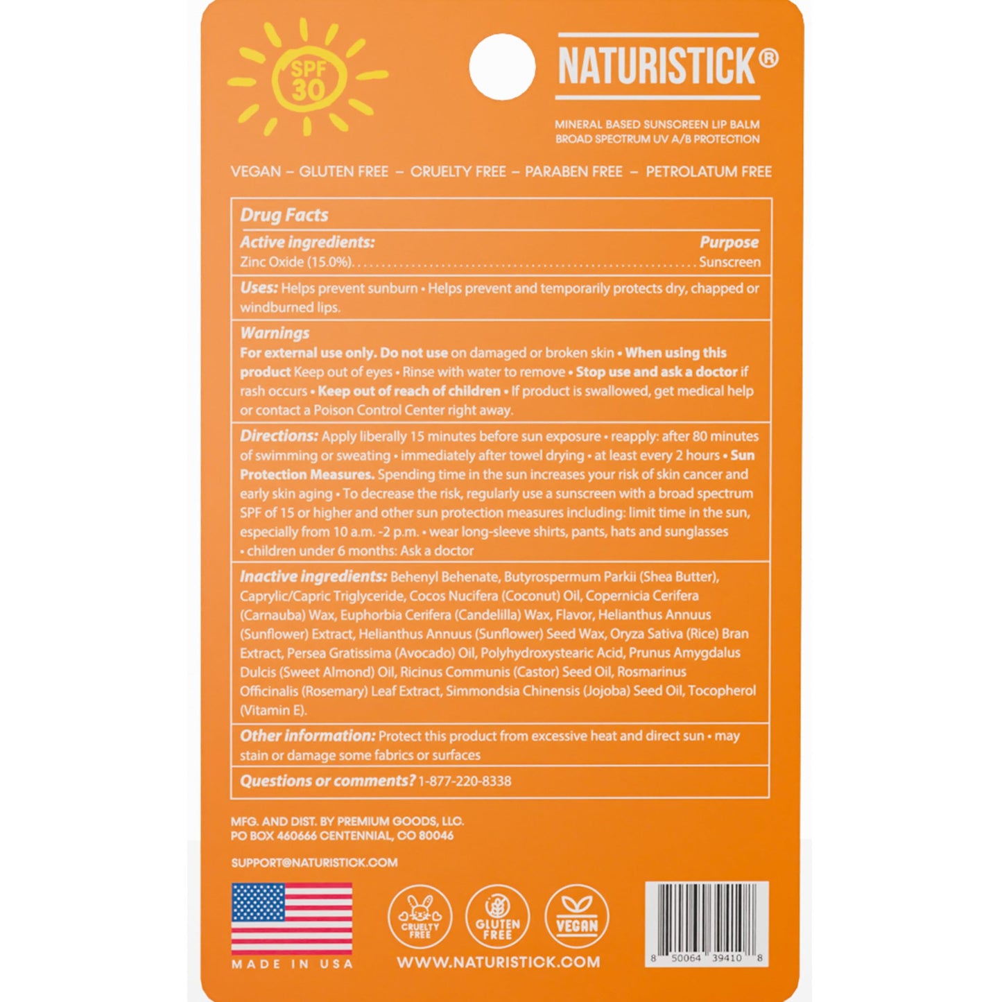 Naturistick SPF 30 Vegan Lip Balm - Mineral Sunscreen with Zinc Oxide | Broad Spectrum UVA/UVB Protection | 100% Natural, Coral-