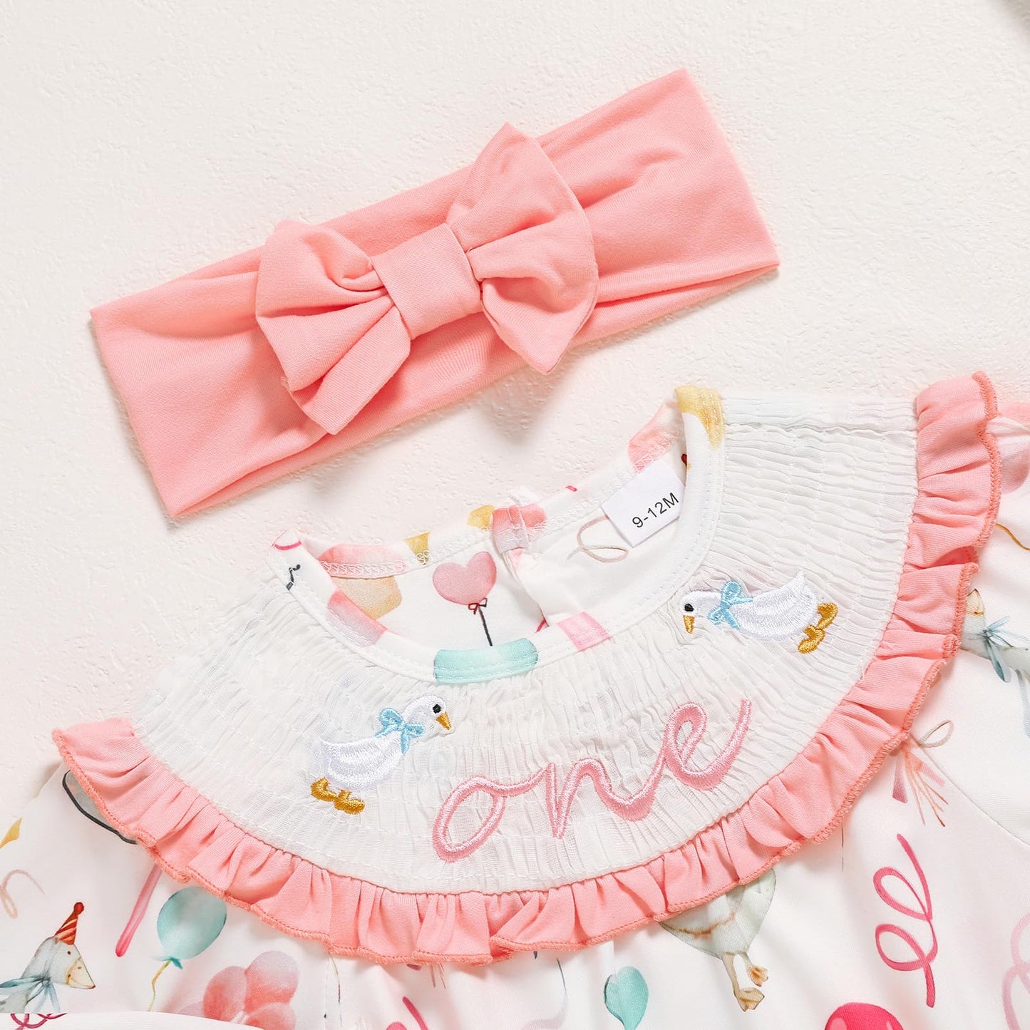 GRNSHTS Baby Girl 1st Birthday Outfits One Year Old Balloon Print Romper Embroidery Bodysuit Cake Smash Clothes(Pink,9-12M)