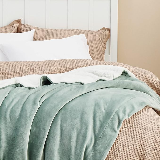 Bedsure GentleSoft Sherpa Fleece Throw Blanket Twin Size for Couch - Thick and Warm Throw for Women and Men, Soft Fuzzy Plush Twin Blanket for Winter, Non-Heated, Sage Green, 60x80 Inches